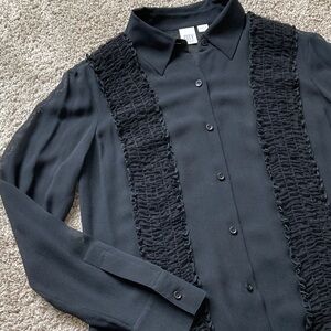 NWT Vintage DKNY CITY 90s Y2k Silk Tuxedo Ruffle Sheer Blouse Top Quiet Luxury